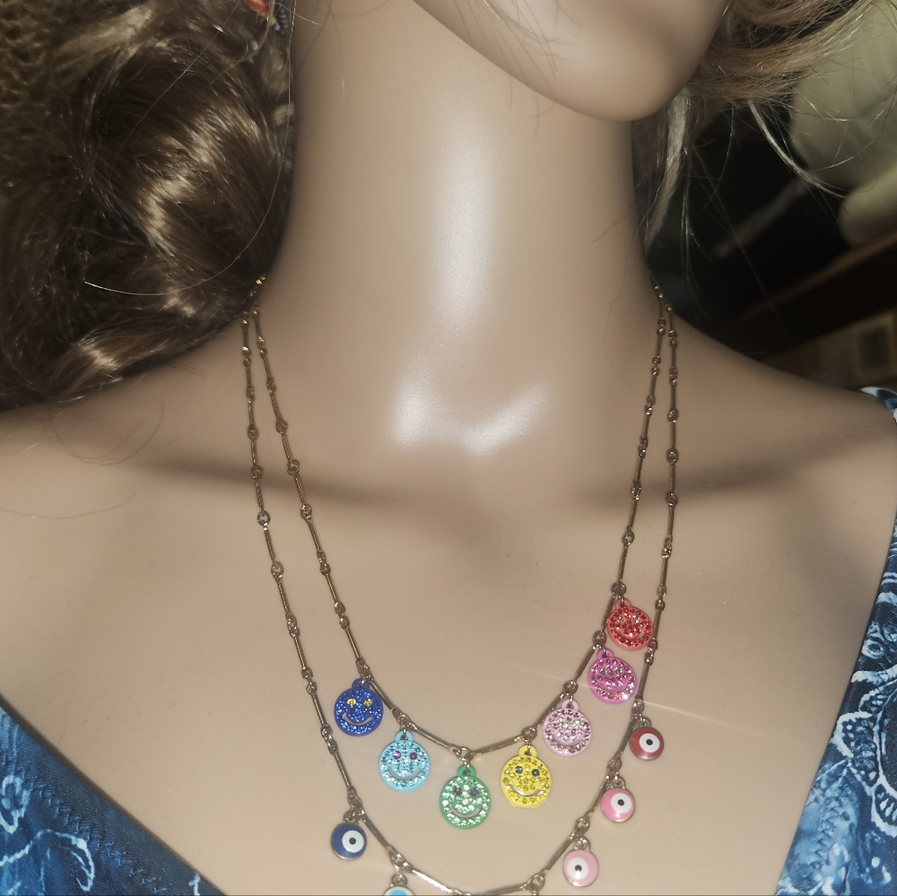 ✨ Title: NWT RARE Betsey Johnson "The Eyes Have It" Rainbow Layered Necklace ✨ - Picture 12 of 16